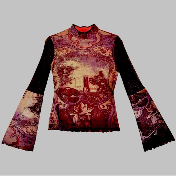 Anac Tops - Gorgeous ANAC by Kimmy Printed Mesh Sleeve Top